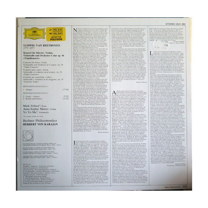 Disque 33 Tours Ludwig van Beethoven Tripelkonzert Triple concerto Herbert von Karajan
