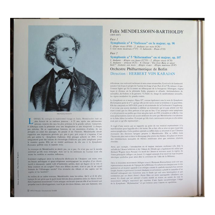 Disque 33 Tours Felix Mendelssohn Symphonies n° 4 et 5 Herbert von Karajan