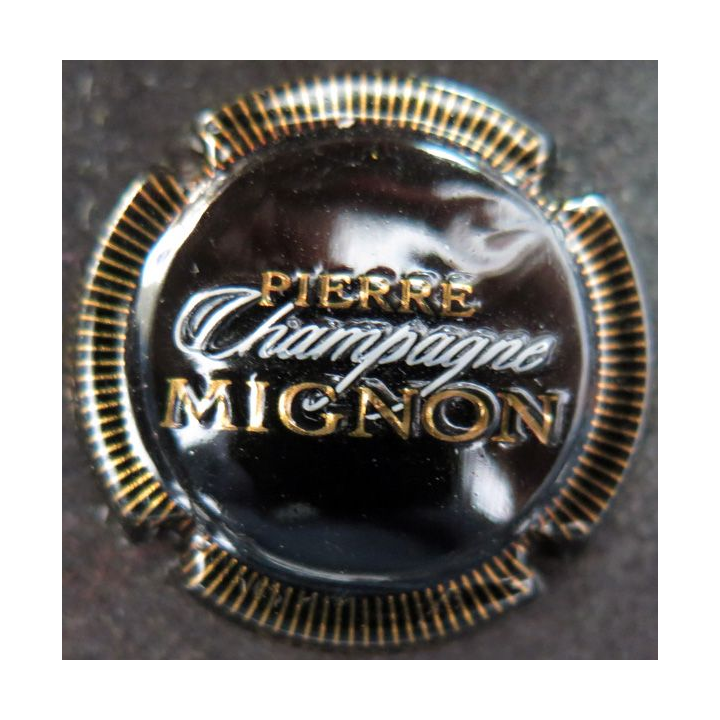 Capsule Muselet de bouteille de champagne MIGNON Pierre n° 100j noir stries or champagne blanc