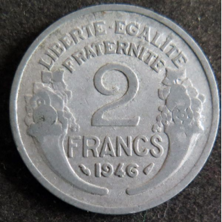 FRANCE : Pièce de 2 francs 1946 Morlon aluminium
