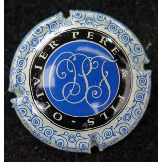 Capsule Muselet de bouteille de champagne OLIVIER Père et Fils  n° 1 bleu ciel, ctr blanc