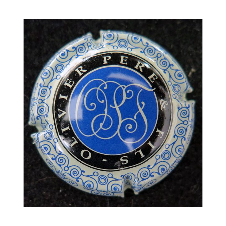 Capsule Muselet de bouteille de champagne OLIVIER Père et Fils  n° 1 bleu ciel, ctr blanc