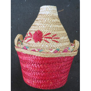Habillage en raphia coloré d'une bouteille de porto h 20 cm et diamètre 12 cm