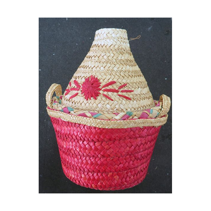 Habillage en raphia coloré d'une bouteille de porto h 20 cm et diamètre 12 cm