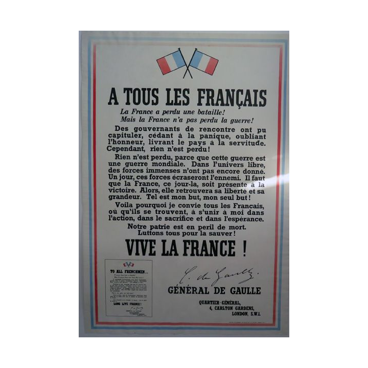 Affiche de l'Appel du 18 Juin ORIGINALE du Général De Gaulle réalisée par olivier Fallek