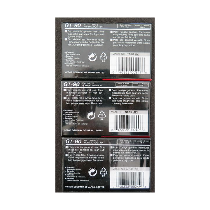Lot de 3 cassettes magnétiques audio JVC G 1-90 Neuves