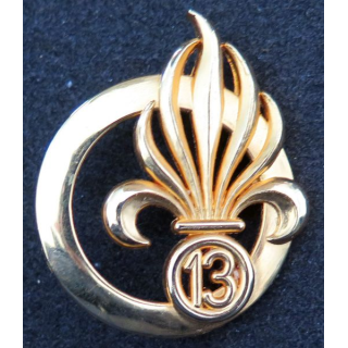 13° DBLE : insigne de béret de la 13° demi brigade de la Légion étrangère de fabrication Boussemart G. 4584 argenté