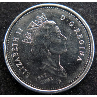 CANADA : Pièce de 25 cents 1952 2002 Elisabeth II Caribou