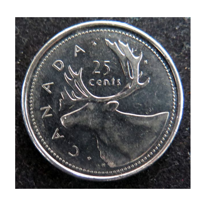 CANADA : Pièce de 25 cents 1952 2002 Elisabeth II Caribou