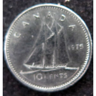 CANADA : Pièce de 10 cents 1975 Elisabeth II Voil