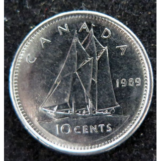 CANADA : Pièce de 10 cents 1989 Elisabeth II Voilier