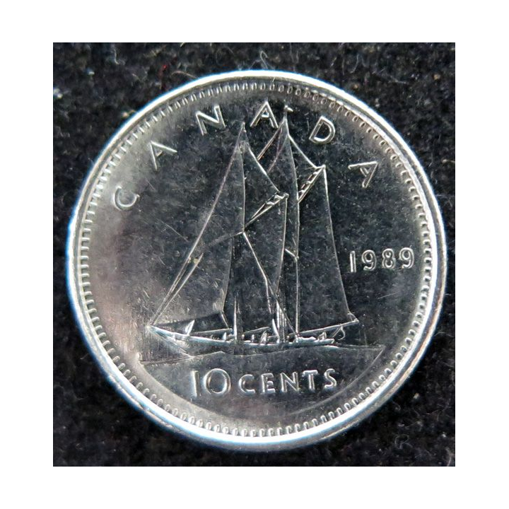 CANADA : Pièce de 10 cents 1989 Elisabeth II Voilier