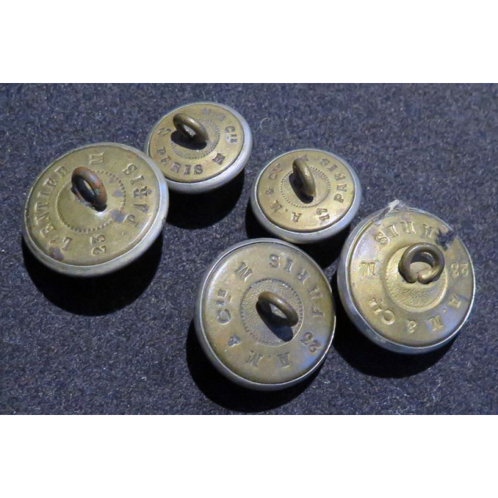 LOT de 5 vieux boutons métal argentés de veste d'uniforme de la gendarmerie nationale
