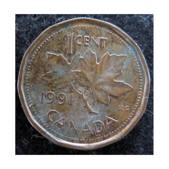 CANADA : Pièce de 1 cents 1991 Elisabeth II feuille d'érable