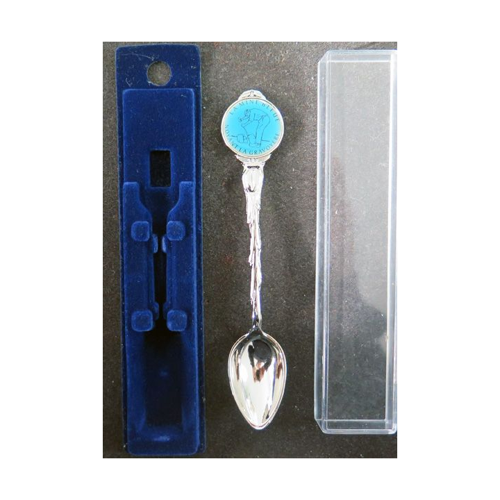 PETITE CUILLERE de collection argentée de la Mine Bleue de Noyant la Gravoyère dans sa boite
