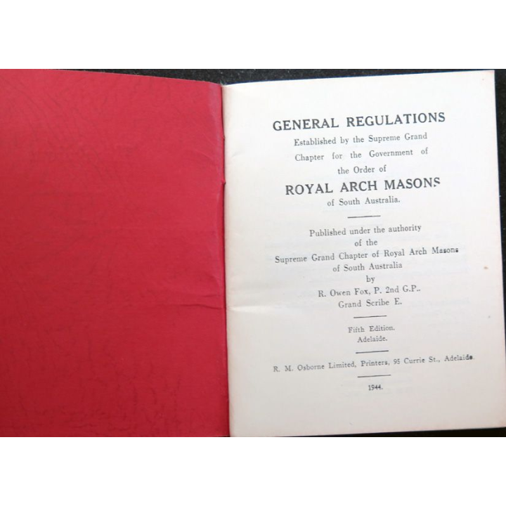Franc-Maçonnerie : Regulations - Suprême Grand Chapter of Royal Arch Masons of South Australia 1944