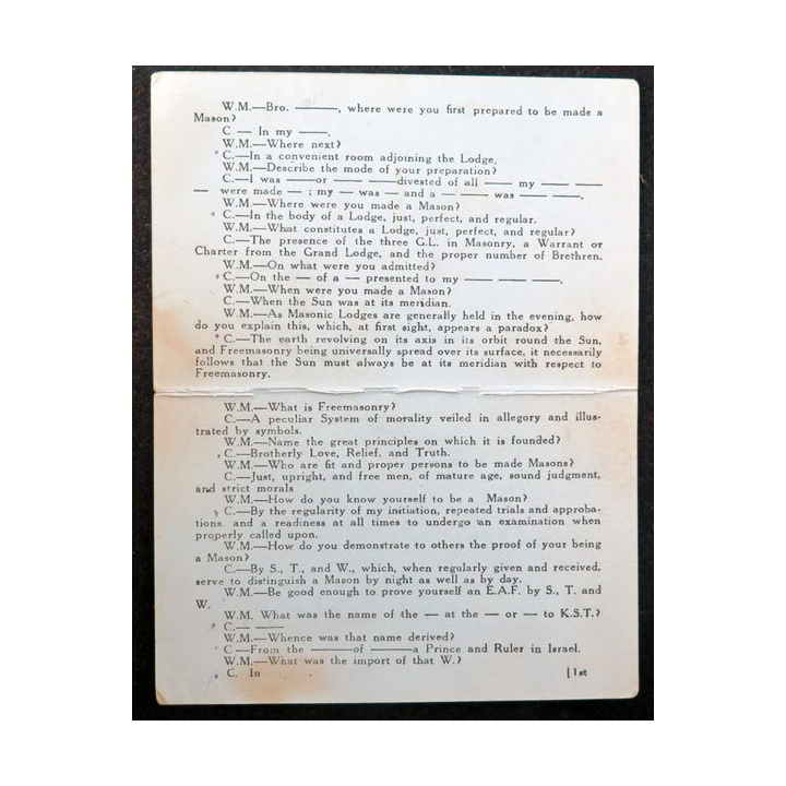 Franc-Maçonnerie : Instructions du 1° degré en Australie Sydney en anglais