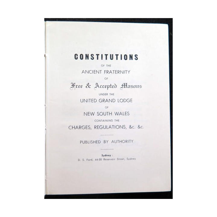 Franc-Maçonnerie : Constitutions de l'United Grand Lodge of New South Wales à Sydney 1967 211 pages