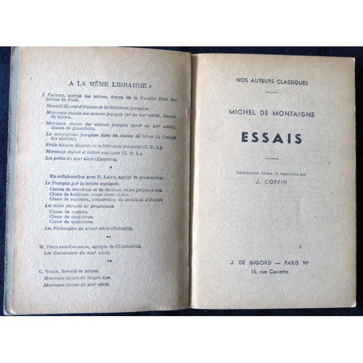 Montaigne - Essais de J. Coppin aux Editions Editions J. de Gigord