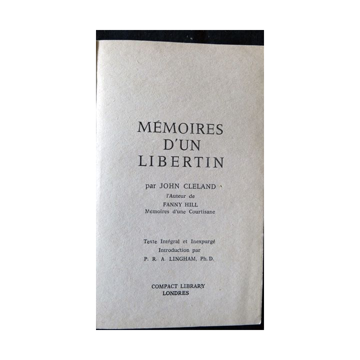 Mémoires d'un libertin de John Cleland aux Editions Compact Librart Londres