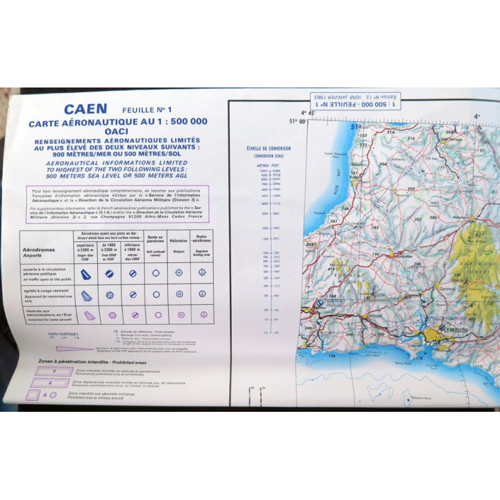 Carte aéronautique de Caen Feuille n° 1 au 1:500 00 0ACI 1983