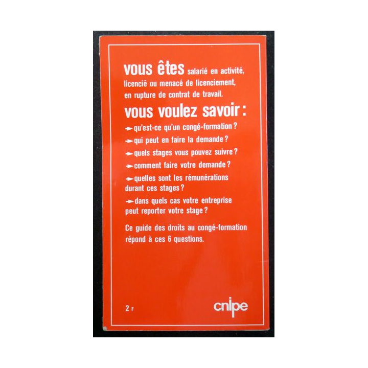 Vos droits au congé formation mars 1972