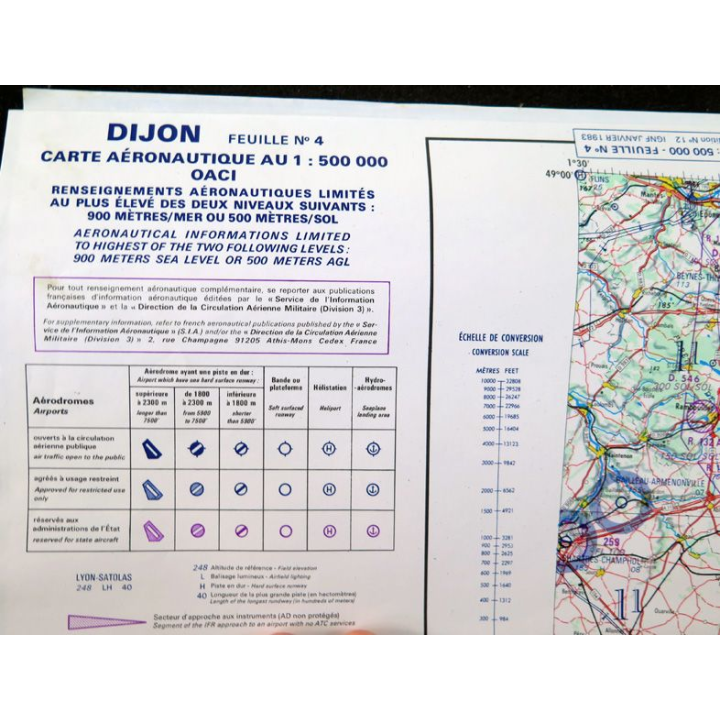 DIJON : feuille n° 4 carte aéronautique au 1:500 000 OACI Janvier 1983