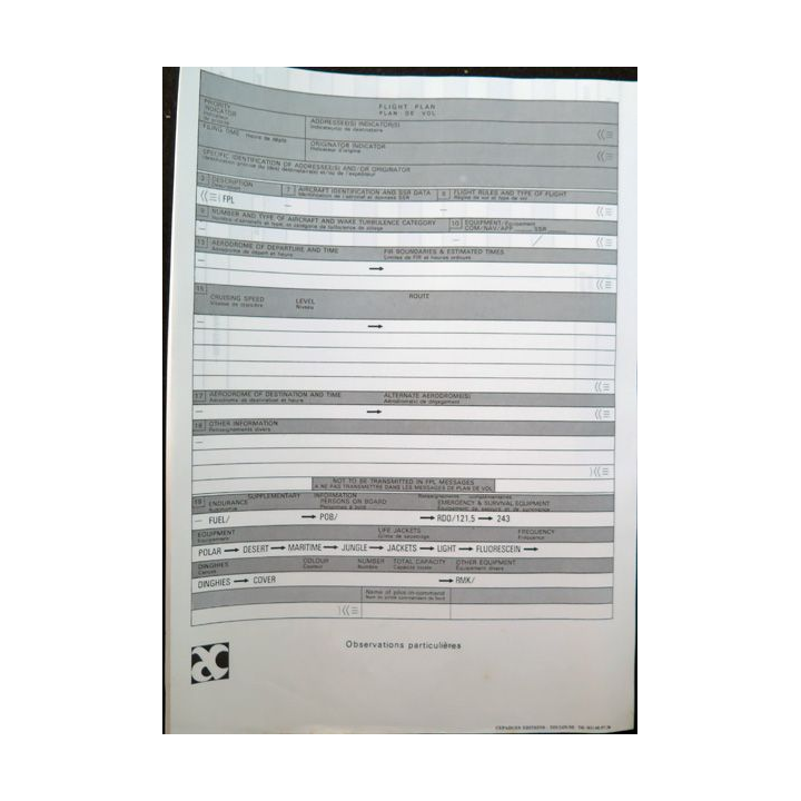 Carnet de feuilles de plan de vol aéronautique