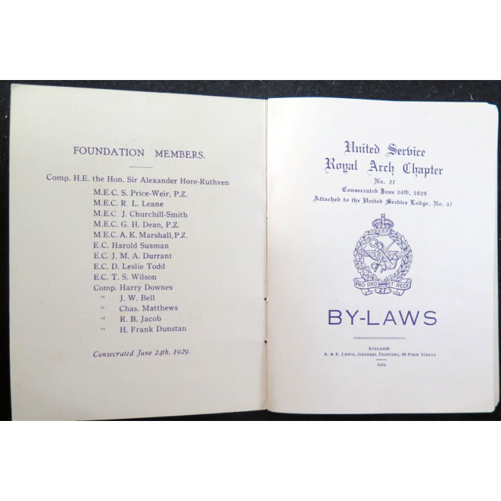 Franc-Maçonnerie : By-Laws United service Royal Arch Chapter n° 27 1929