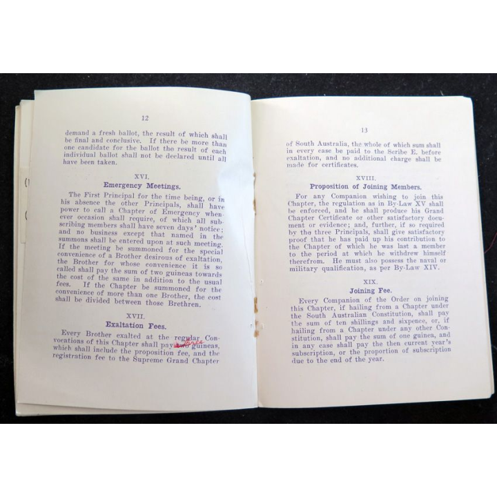 Franc-Maçonnerie : By-Laws United service Royal Arch Chapter n° 27 1929