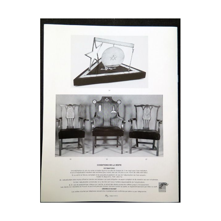 Catalogue vente aux enchères D. Libert St Germain en Laye 1998 Franc maçonnerie