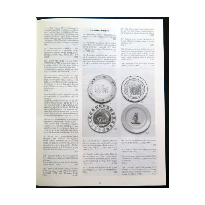 Catalogue vente aux enchères J. Chenu et B. Scrive Cannes Fran-maçonnerie Lyon 1997