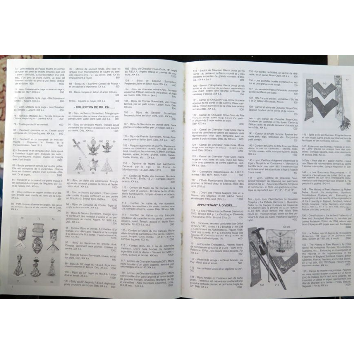 Catalogue vente aux enchères J. Chenu et B. Scrive Cannes Fran-maçonnerie Lyon 1998