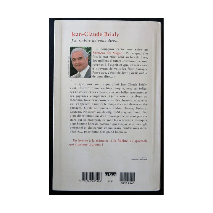 J'ai oublié de vous dire… de Jean Claude Brialy aux Editions Le grand Livre du Mois