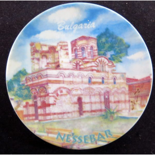 Coupelle céramique émaillée du Château de Nessebar en Bulgarie dédicacée diamètre 10 cm