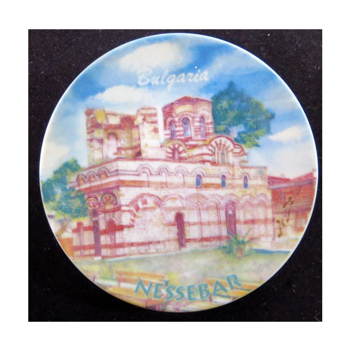 Coupelle céramique émaillée du Château de Nessebar en Bulgarie dédicacée diamètre 10 cm
