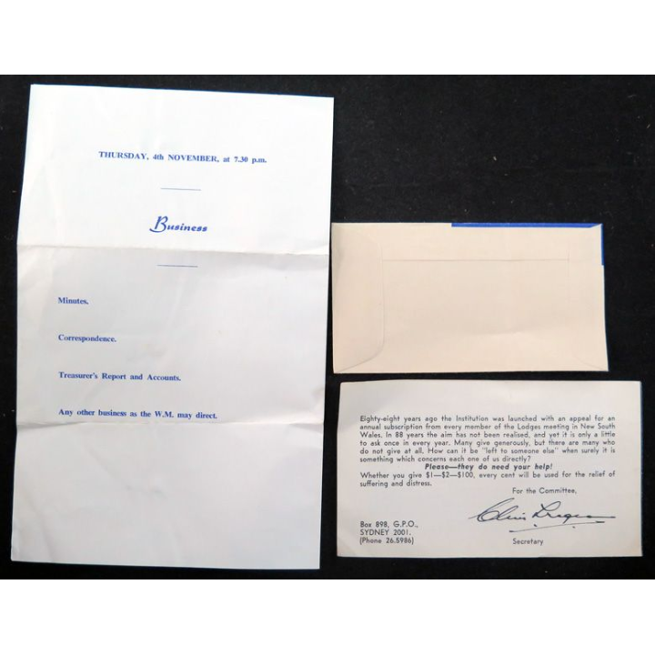 Franc-Maçonnerie : Convocation à une tenue régulière de la Moorabin Lodge n° 122 