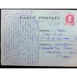 Carte postale du 25 Octobre 1944 avec timbre Pétain type Bersier 1,5 fr