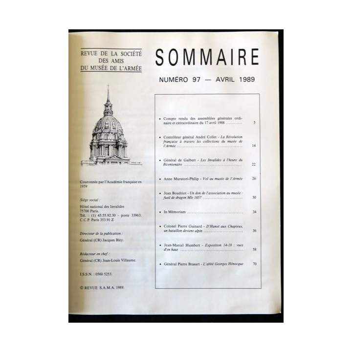 Revue de la société des amis du Musée de l'Armée N°97 - Avril 1989
