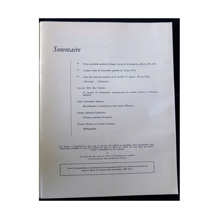 Supplément à la Revue de la société des amis du Musée de l'Armée 1972
