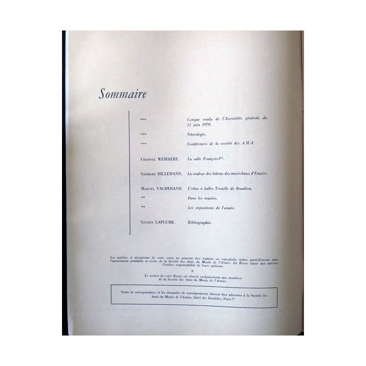 Supplément-Revue de la société des amis du Musée de l'Armée 1970