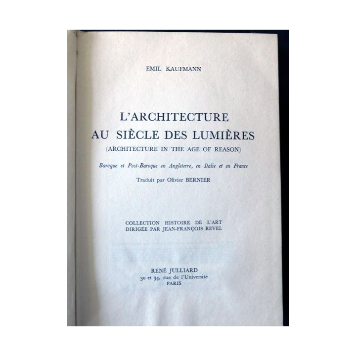 L'architecture au siècle des lumières de Aemil Kaufmann aux éditions René Julliard