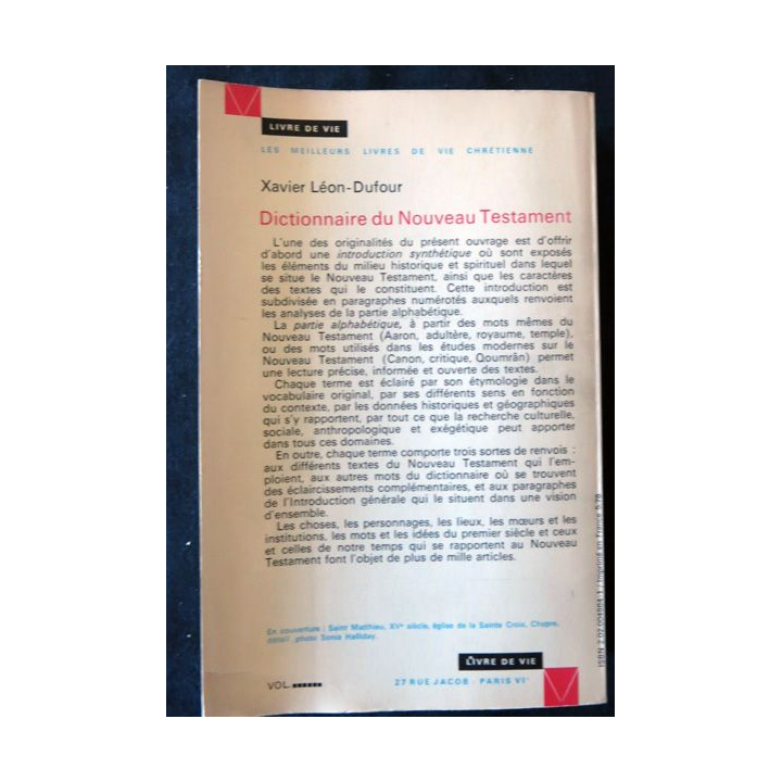 Dictionnaire du nouveau testament de Xavier Léon-Dufour aux Editions du Seuil