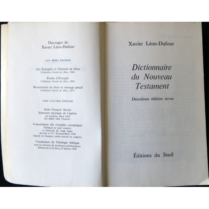 Dictionnaire du nouveau testament de Xavier Léon-Dufour aux Editions du Seuil