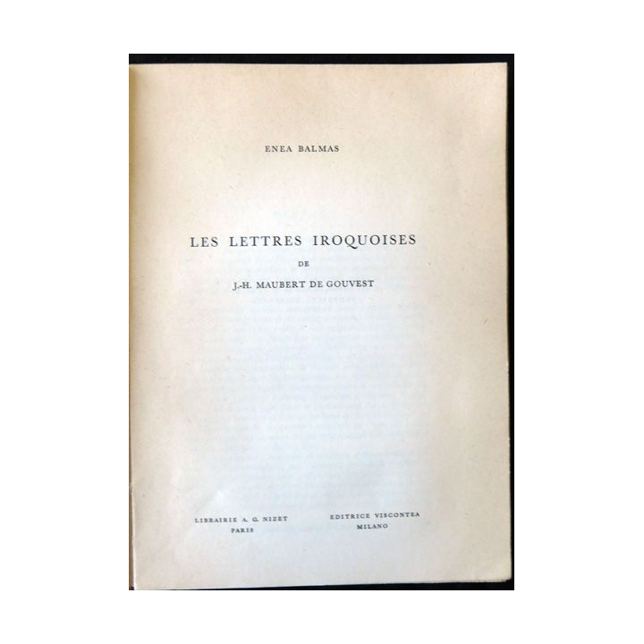 Les lettres iroquoises de J.H. Maubert de Gouvest édité par la Librairie A.G. Nizet