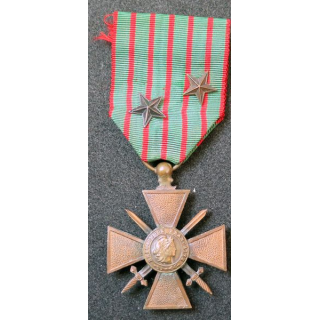 FRANCE : croix de guerre 1914-1918 en bronze avec 2 citations (étoiles en bronze)