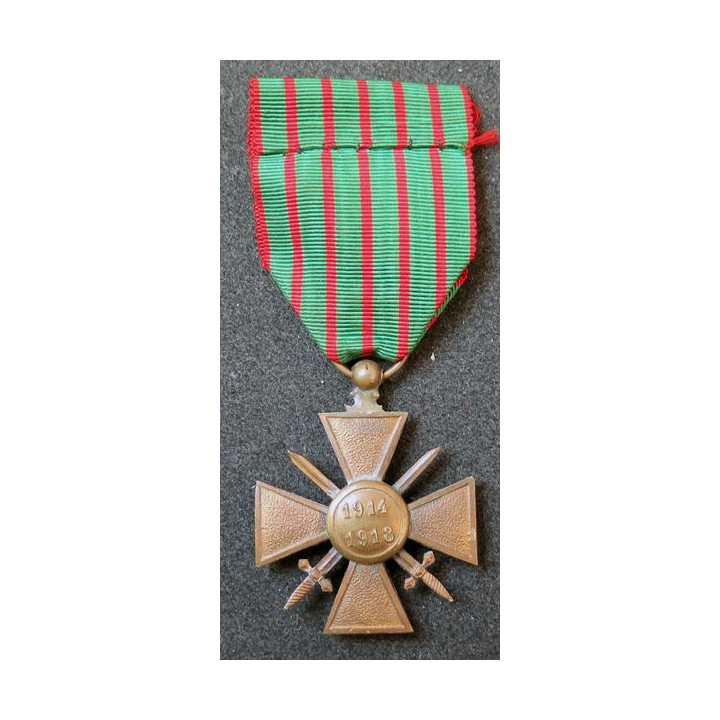 FRANCE : croix de guerre 1914-1918 en bronze avec 2 citations (étoiles en bronze)