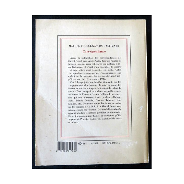 Correspondance 1912-1922 de Marcel Proust & Gaston Gallimard aux éditions Gallimard