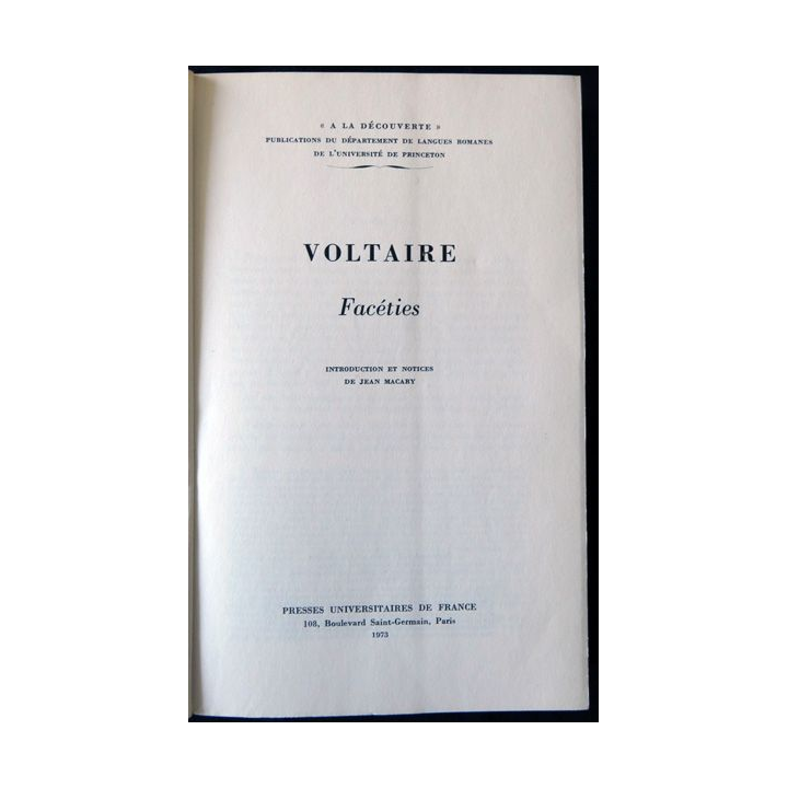 Voltaire - Facéties de Jean Macary aux éditions Presses Universitaires de France 1973