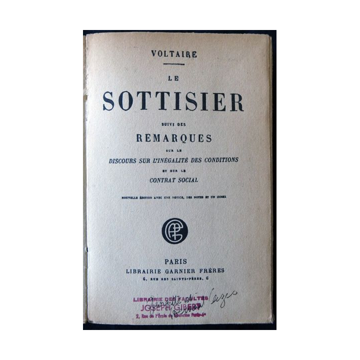 Voltaire - Le Sottisier de Voltaire par la Librairie Garnier frères